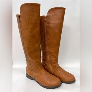 Steve Madden Sadika Brown Faux Leather Zipper Knee High Riding Boots size 6.5